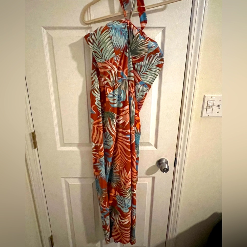 NOBO 3X - Burnt Siena,Teal,&Green Romper/Jumpsuit - Plus Size Pinup Tiki Style!